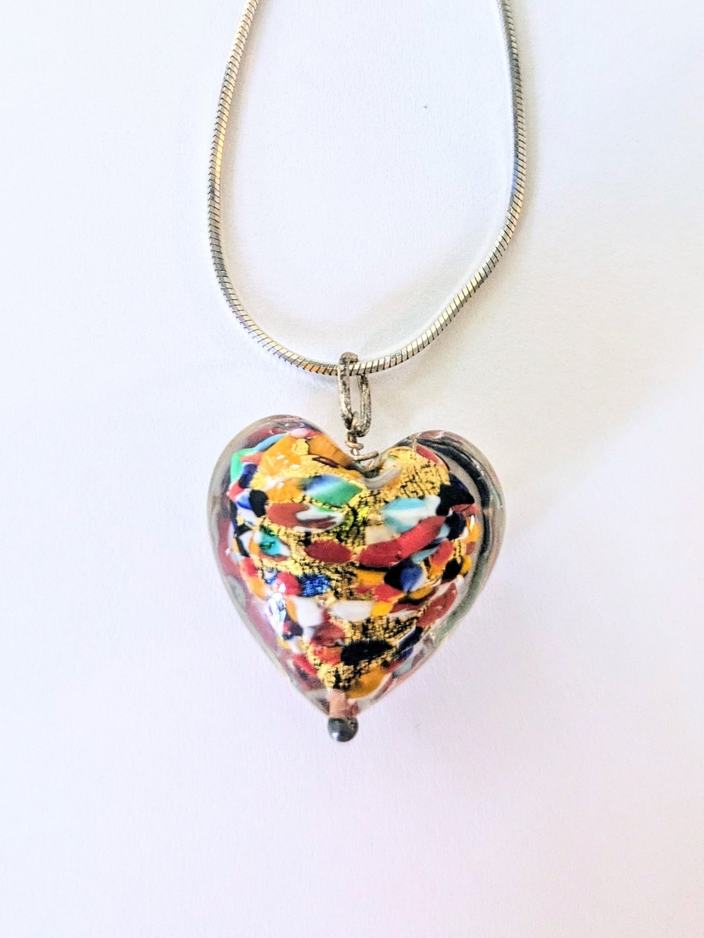 DYADEMA VENETIAN MURANO GLASS HEART & Sterling Silver Snake Chain 925 Italy 16"